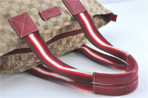 Authentic GUCCI Shoulder Tote Bag GG Canvas Leather 131231 Beige Red J0418