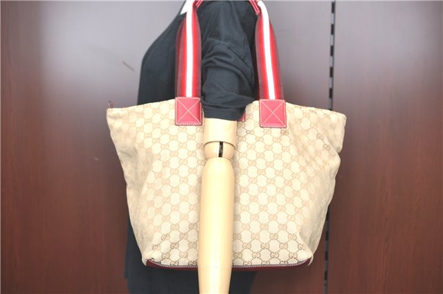 Authentic GUCCI Shoulder Tote Bag GG Canvas Leather 131231 Beige Red J0418