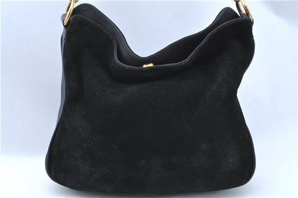 Authentic GUCCI Bamboo Shoulder Bag Suede Leather Brown Black J0426