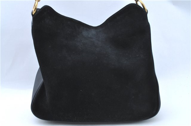 Authentic GUCCI Bamboo Shoulder Bag Suede Leather Brown Black J0426