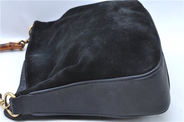 Authentic GUCCI Bamboo Shoulder Bag Suede Leather Brown Black J0426