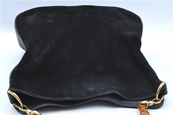 Authentic GUCCI Bamboo Shoulder Bag Suede Leather Brown Black J0426