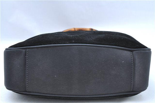 Authentic GUCCI Bamboo Shoulder Bag Suede Leather Brown Black J0426