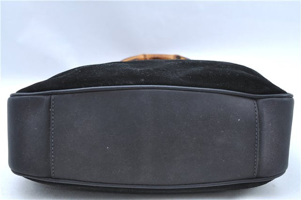 Authentic GUCCI Bamboo Shoulder Bag Suede Leather Brown Black J0426