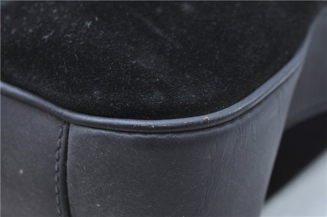 Authentic GUCCI Bamboo Shoulder Bag Suede Leather Brown Black J0426