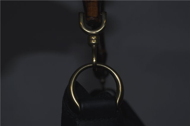 Authentic GUCCI Bamboo Shoulder Bag Suede Leather Brown Black J0426