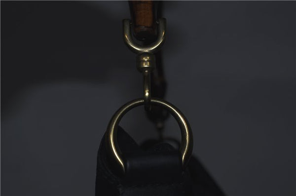 Authentic GUCCI Bamboo Shoulder Bag Suede Leather Brown Black J0426