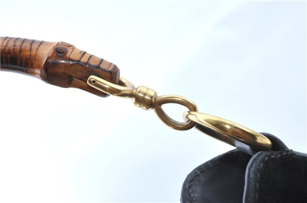 Authentic GUCCI Bamboo Shoulder Bag Suede Leather Brown Black J0426