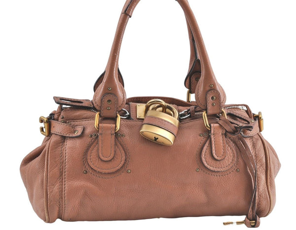 Authentic Chloe Paddington Leather Shoulder Hand Bag Brown J0448