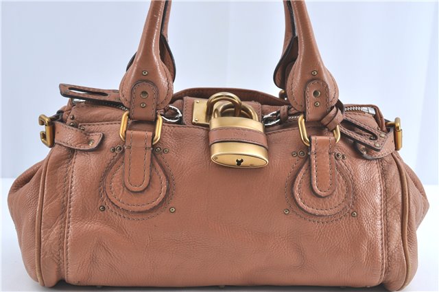 Authentic Chloe Paddington Leather Shoulder Hand Bag Brown J0448