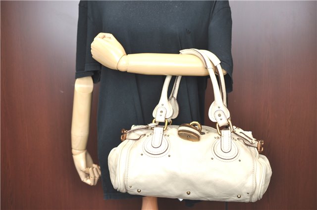 Authentic Chloe Paddington Leather Shoulder Hand Bag Purse Ivory J0450