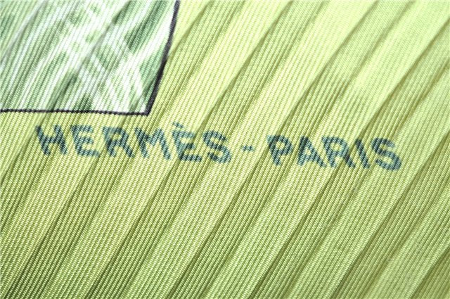 Authentic HERMES Pleats Scarf Flower Motif Silk Light Green Box J0454