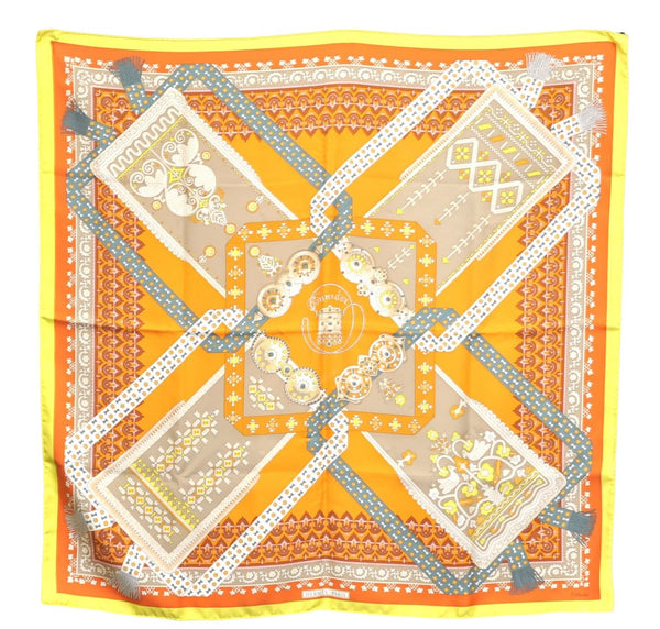 Authentic HERMES Carre 90 Scarf "BRINS DOR" Silk Light Yellow Box J0455