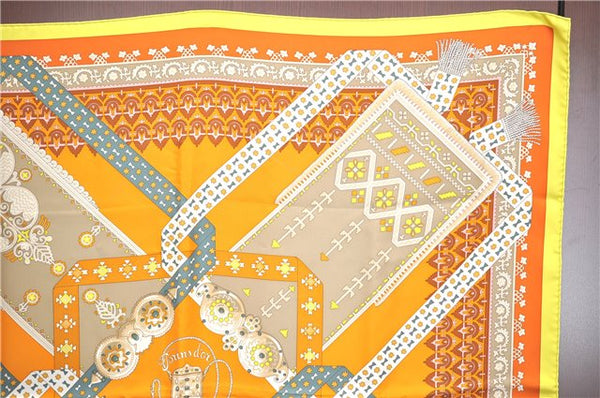 Authentic HERMES Carre 90 Scarf "BRINS DOR" Silk Light Yellow Box J0455