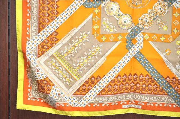 Authentic HERMES Carre 90 Scarf "BRINS DOR" Silk Light Yellow Box J0455