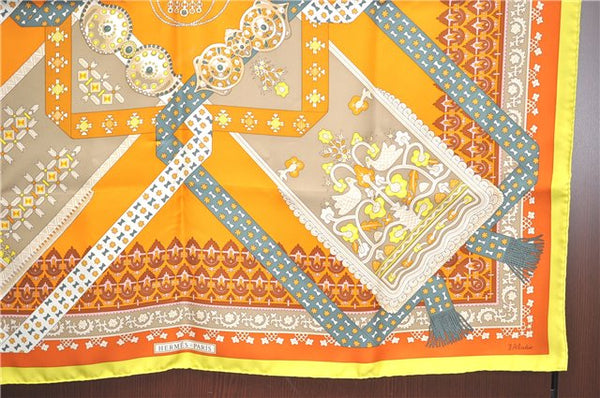 Authentic HERMES Carre 90 Scarf "BRINS DOR" Silk Light Yellow Box J0455