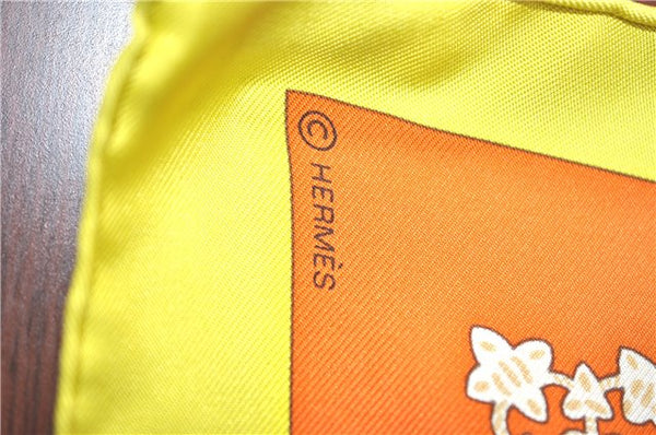 Authentic HERMES Carre 90 Scarf "BRINS DOR" Silk Light Yellow Box J0455