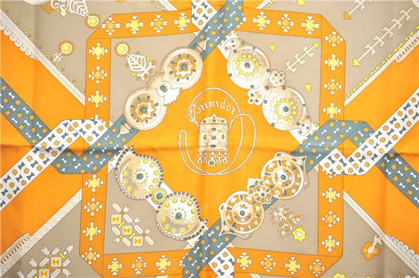 Authentic HERMES Carre 90 Scarf "BRINS DOR" Silk Light Yellow Box J0455