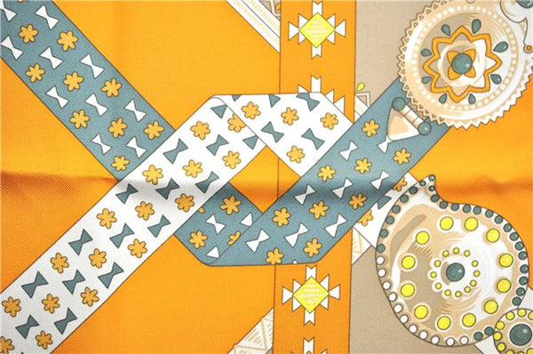 Authentic HERMES Carre 90 Scarf "BRINS DOR" Silk Light Yellow Box J0455