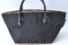 Authentic Burberrys BLUE LABEL Check Hand Bag Purse Nylon Leather Black J0459