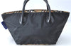 Authentic Burberrys BLUE LABEL Check Hand Bag Purse Nylon Leather Black J0459