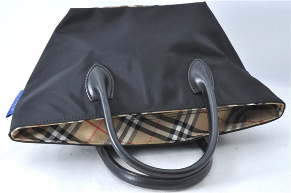 Authentic Burberrys BLUE LABEL Check Hand Bag Purse Nylon Leather Black J0459