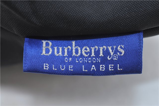 Authentic Burberrys BLUE LABEL Check Hand Bag Purse Nylon Leather Black J0459