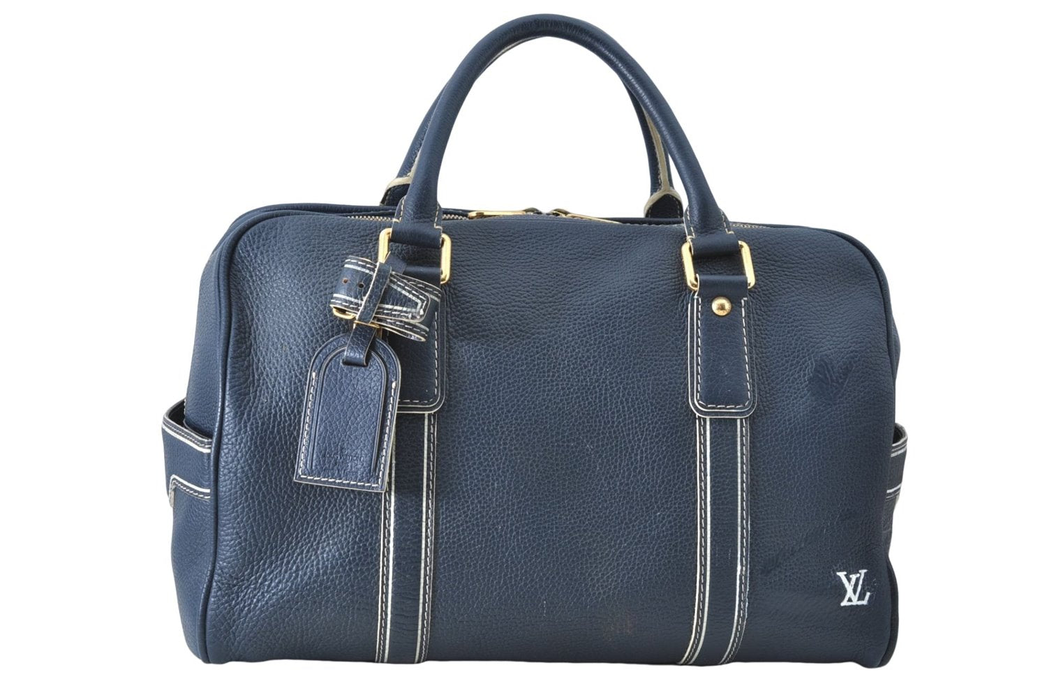 Authentic Louis Vuitton Tobaco Carryall Boston Hand Bag Blue M95139 LV J0460