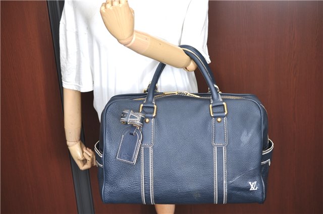 Authentic Louis Vuitton Tobaco Carryall Boston Hand Bag Blue M95139 LV J0460