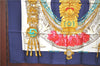 Authentic HERMES Carre 90 Scarf Buddhist statue Motif Silk Navy Blue PB J0463