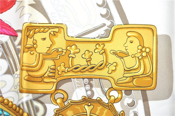 Authentic HERMES Carre 90 Scarf Buddhist statue Motif Silk Navy Blue PB J0463