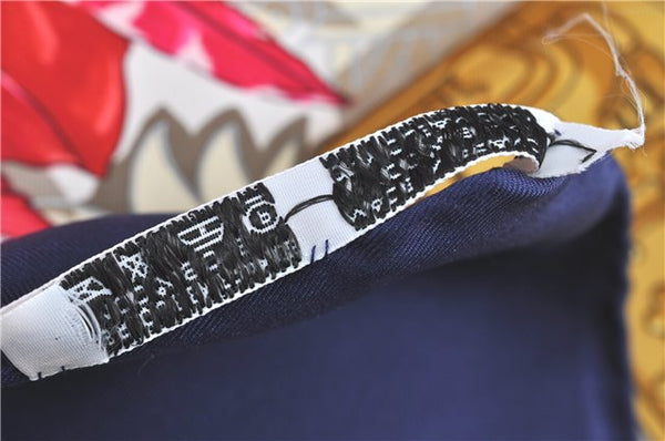 Authentic HERMES Carre 90 Scarf Buddhist statue Motif Silk Navy Blue PB J0463