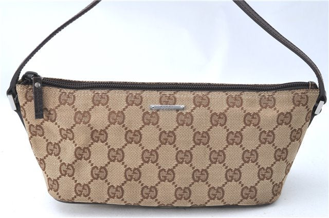 Authentic GUCCI Hand Bag Pouch Purse GG Canvas Leather 07198 Brown J0472