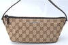 Authentic GUCCI Hand Bag Pouch Purse GG Canvas Leather 07198 Brown J0472