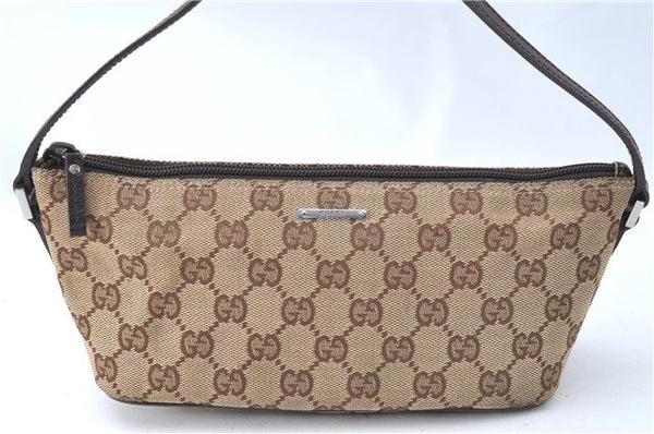 Authentic GUCCI Hand Bag Pouch Purse GG Canvas Leather 07198 Brown J0472
