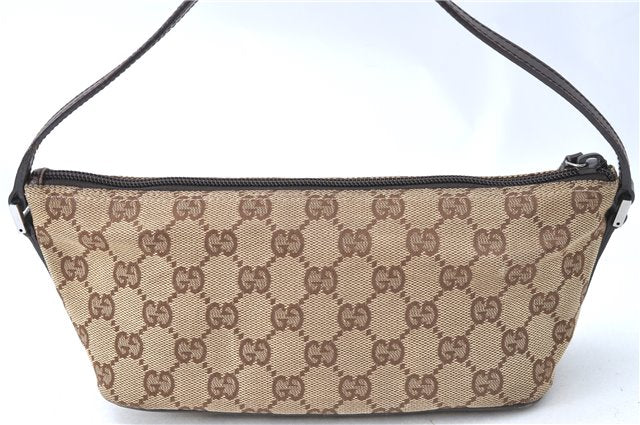 Authentic GUCCI Hand Bag Pouch Purse GG Canvas Leather 07198 Brown J0472