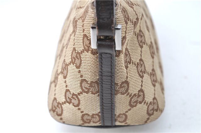 Authentic GUCCI Hand Bag Pouch Purse GG Canvas Leather 07198 Brown J0472