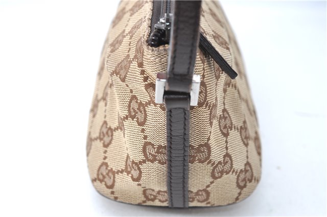 Authentic GUCCI Hand Bag Pouch Purse GG Canvas Leather 07198 Brown J0472