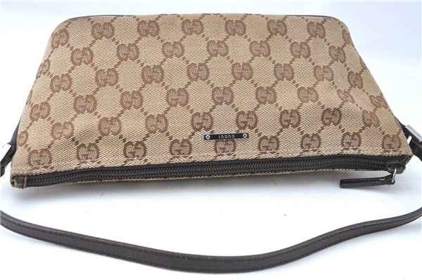 Authentic GUCCI Hand Bag Pouch Purse GG Canvas Leather 07198 Brown J0472