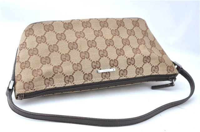 Authentic GUCCI Hand Bag Pouch Purse GG Canvas Leather 07198 Brown J0472