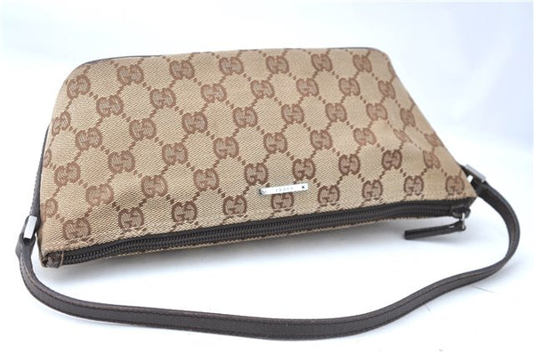 Authentic GUCCI Hand Bag Pouch Purse GG Canvas Leather 07198 Brown J0472