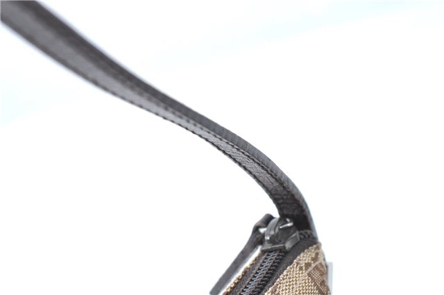Authentic GUCCI Hand Bag Pouch Purse GG Canvas Leather 07198 Brown J0472