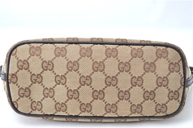 Authentic GUCCI Hand Bag Pouch Purse GG Canvas Leather 07198 Brown J0472