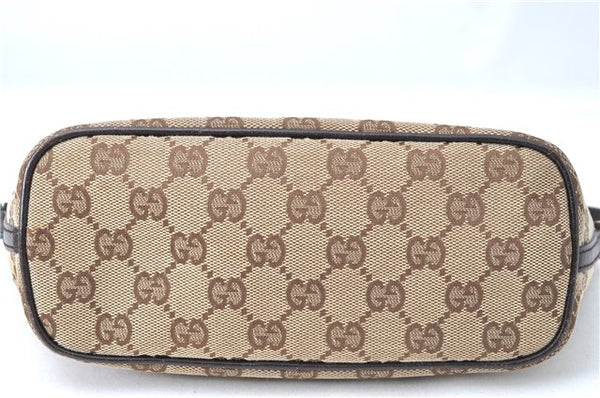 Authentic GUCCI Hand Bag Pouch Purse GG Canvas Leather 07198 Brown J0472