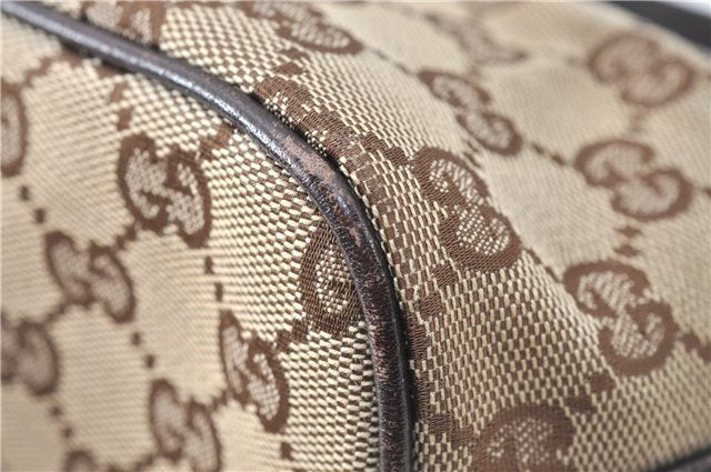Authentic GUCCI Hand Bag Pouch Purse GG Canvas Leather 07198 Brown J0472