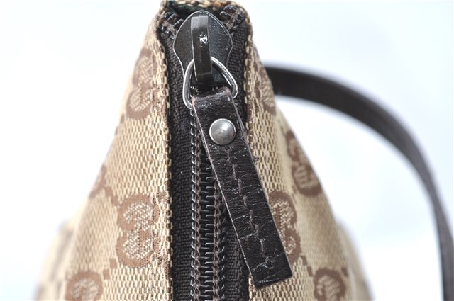 Authentic GUCCI Hand Bag Pouch Purse GG Canvas Leather 07198 Brown J0472