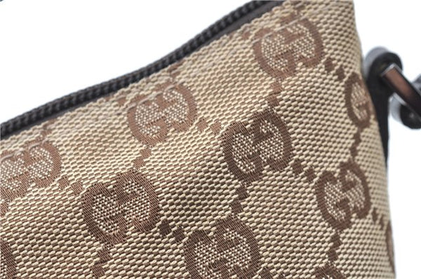 Authentic GUCCI Hand Bag Pouch Purse GG Canvas Leather 07198 Brown J0472