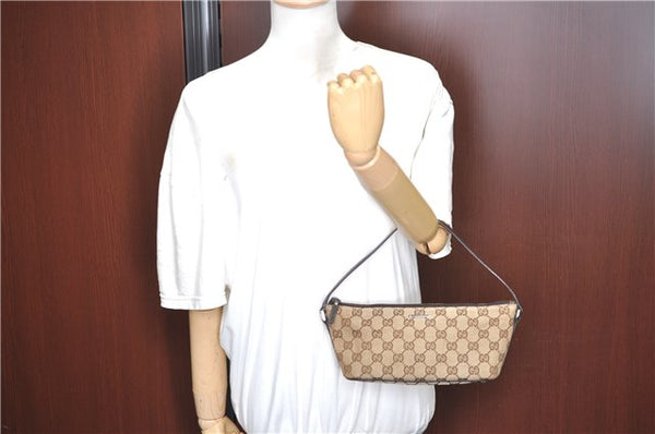 Authentic GUCCI Hand Bag Pouch Purse GG Canvas Leather 07198 Brown J0472