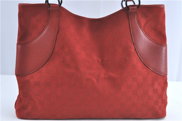 Authentic GUCCI Shoulder Tote Bag GG Canvas Leather 113016 Red J0480