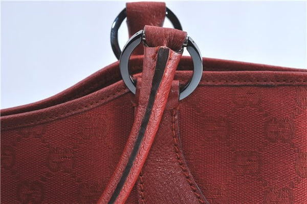 Authentic GUCCI Shoulder Tote Bag GG Canvas Leather 113016 Red J0480